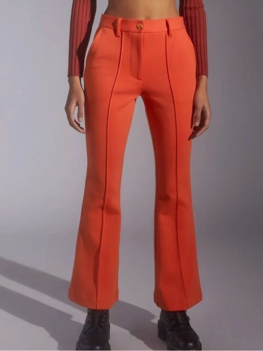 Urban Outfitters Women's Urban Chic Preppy High Waisted Bell Pants Orange L